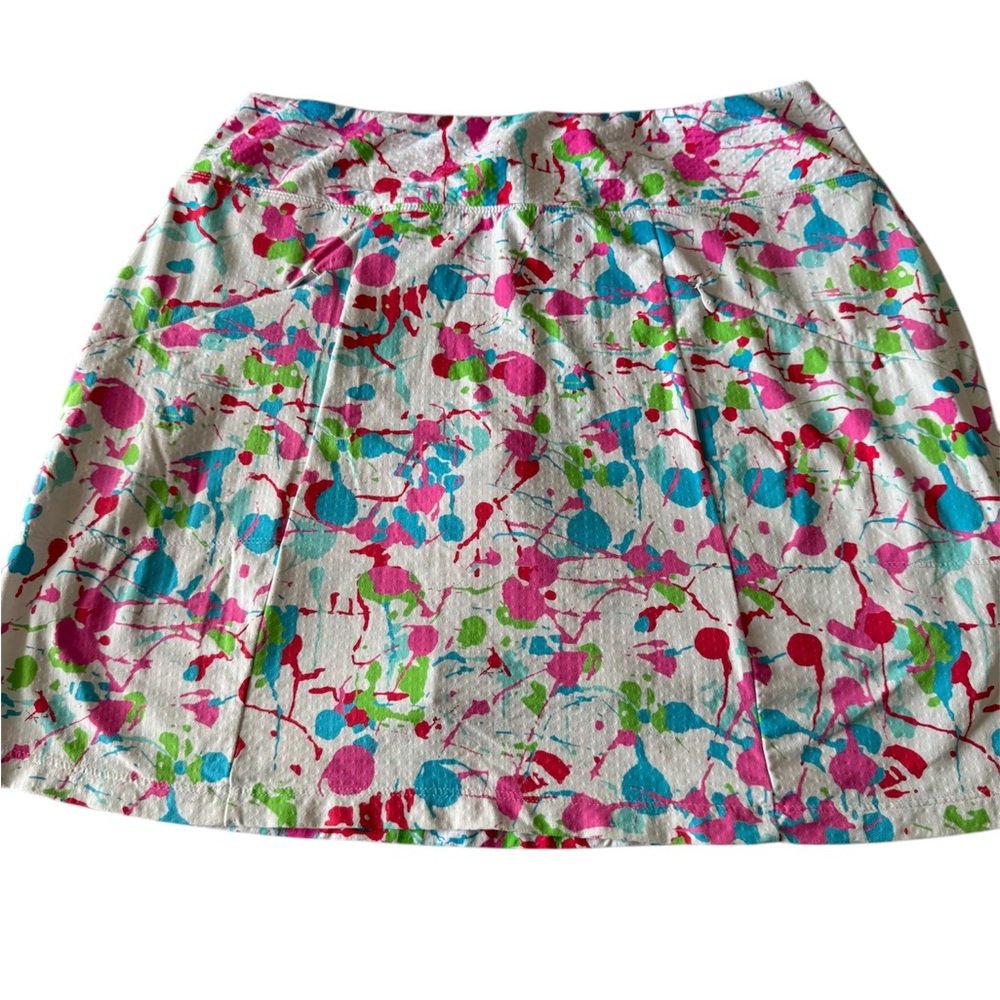 IBKUL Pink and Blue Abstract A-Line Skirt